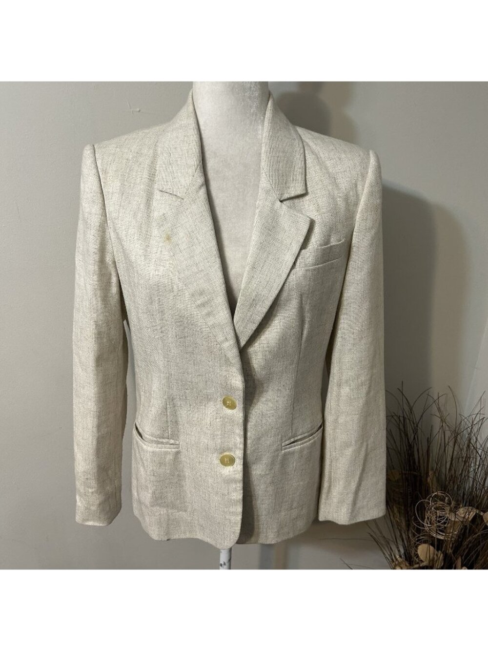 Vtg Saville Women Beige Tweed Blazer Lightweight Lined Career Work Sz 10 Flaw